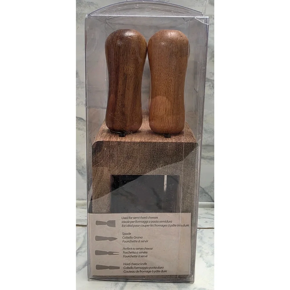Brandani Italy 3 Pc Wood/Steel Semi Hard Cheese Knife Set, Atacia Collection